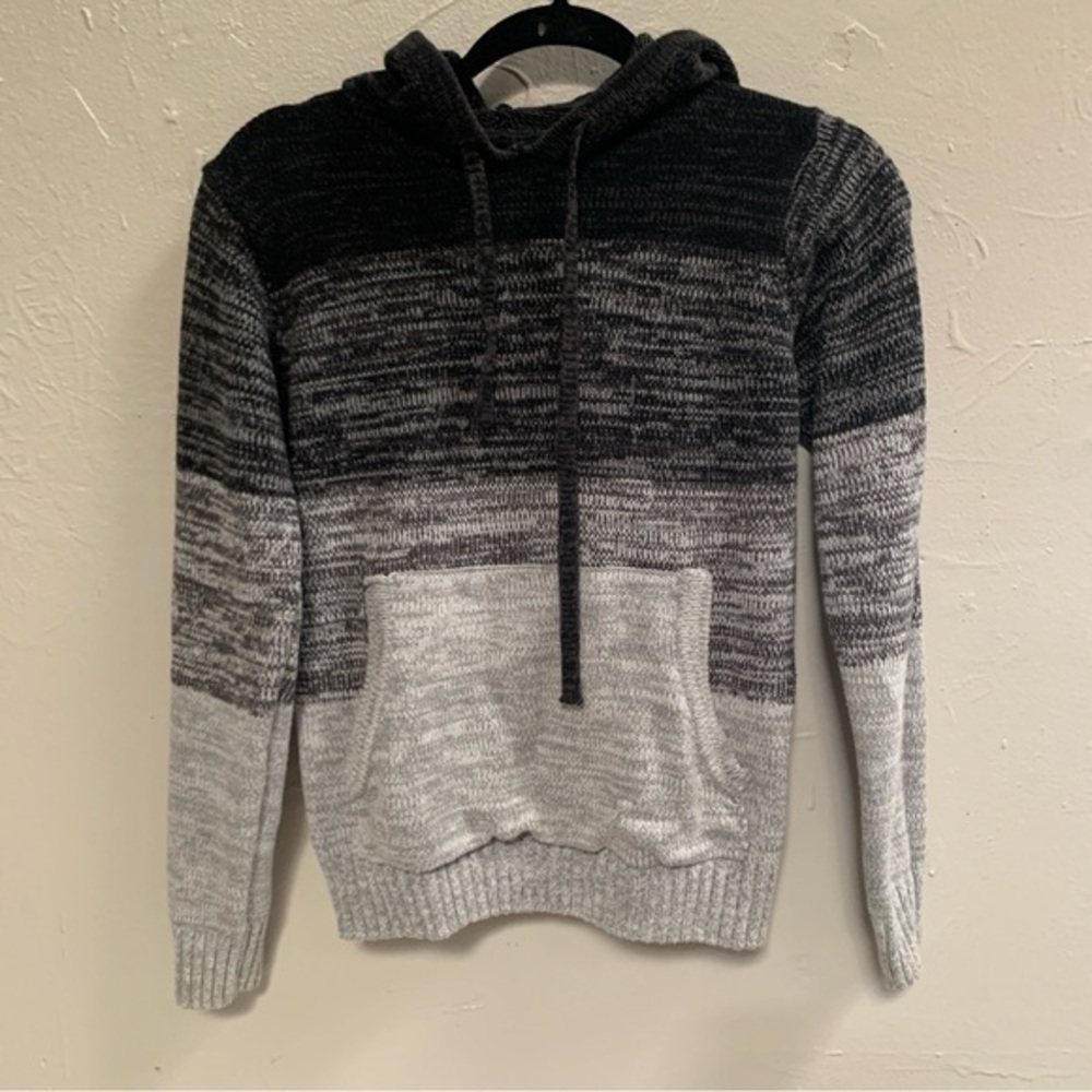 Silverlake knit sweater hoodie gray black ombre cotton men's small